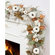 Waipfaru Fall Garland with Pumpkins,6ft Fall Maple Leaves Garland with Lights for Home Thanksgiving Fall Decoration