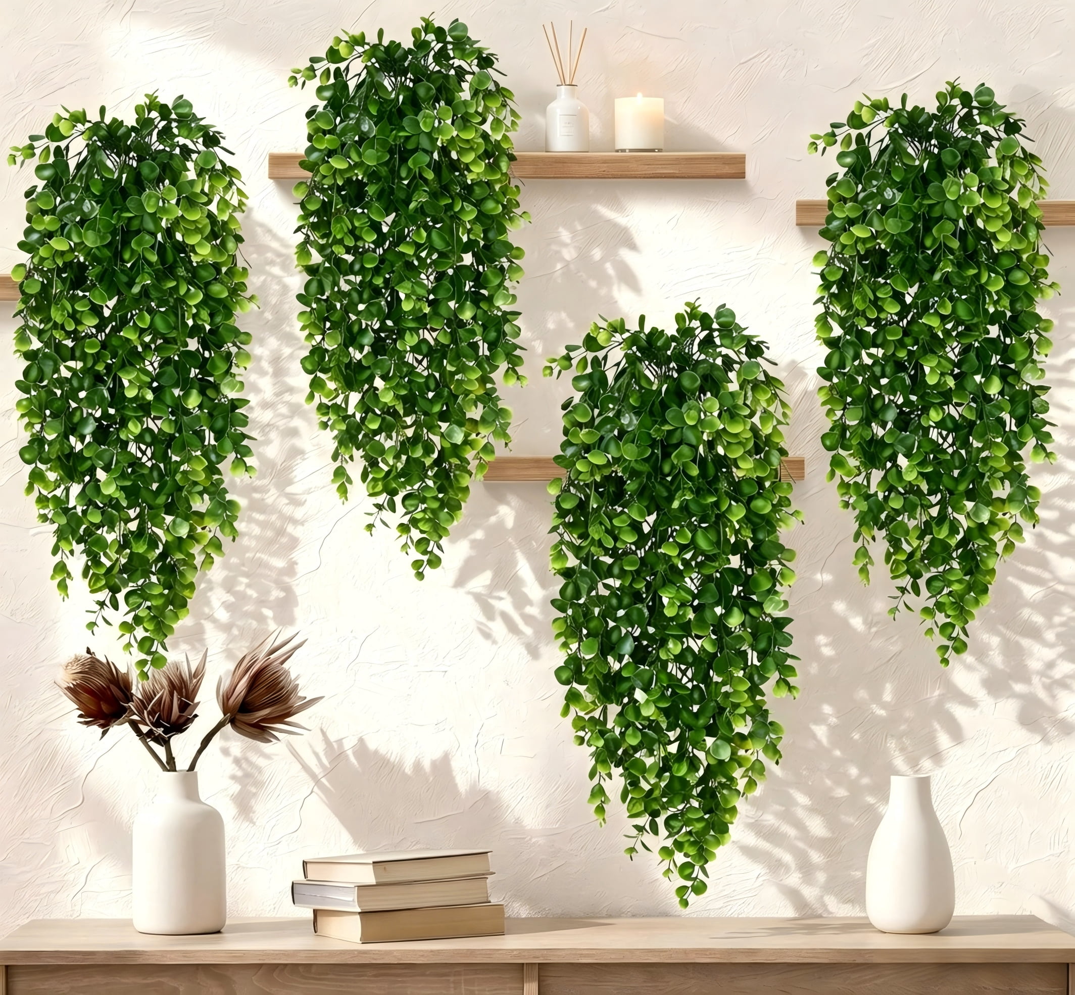 Waipfaru 8 Pcs Fake Hanging Plant,Faux Eucalyptus Leaf Greenery Vine,UV Resistant Plastic Plant,Artificial Hanging Plants,Ivy Room Decor,Outdoor