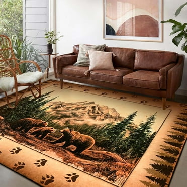 Waipfaru Area Rugs for living room 5x7,Farmhouse Vintage Rustic Rugs, Washable Bear Area Rug,Low Pile Imitation Wool Carpet for Bedroom Dining Room