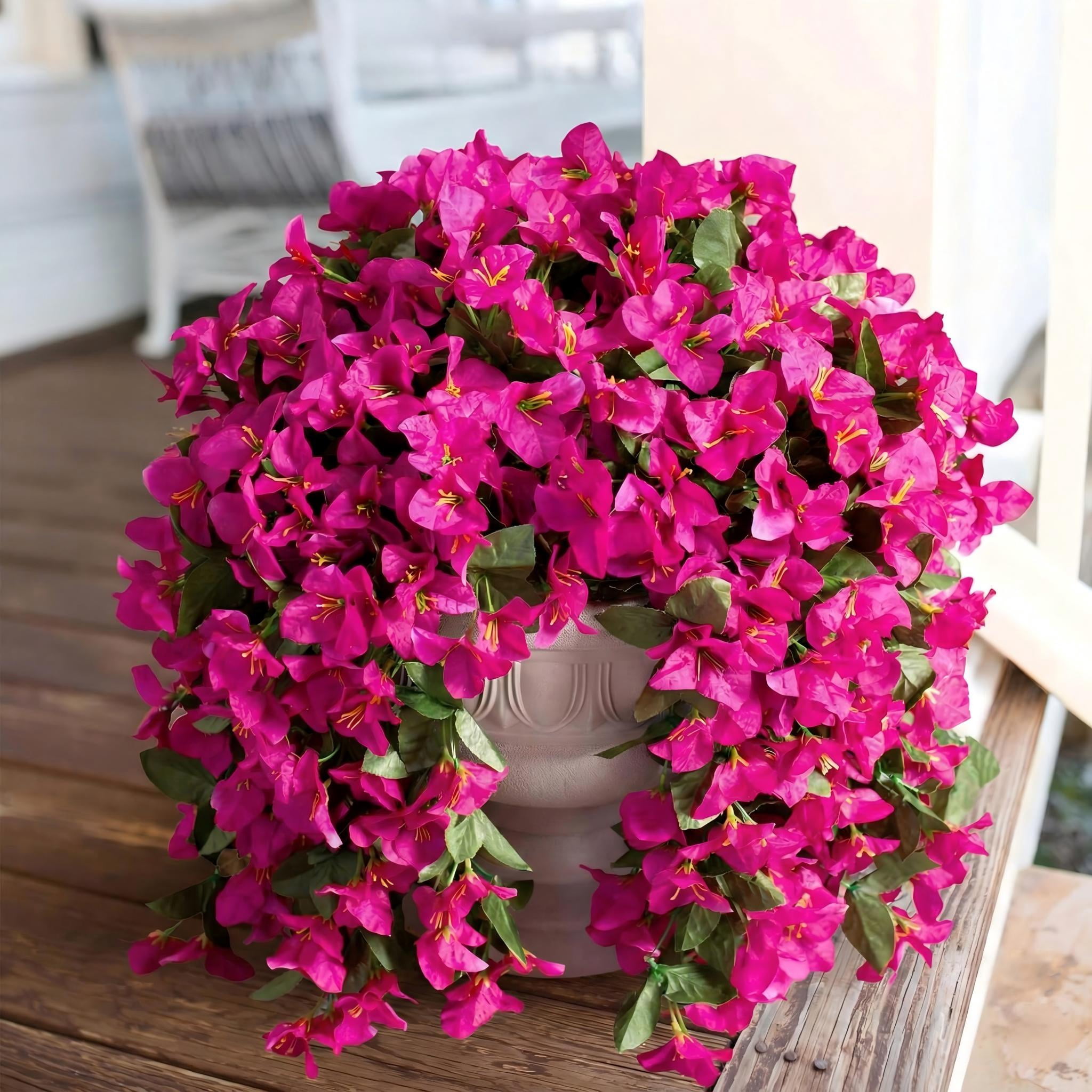 Waipfaru Artificial Bougainvillea Flowers Plants for Outdoors Decoration,4 Pcs UV Resistant Hanging Flowers for Front Door Porch Planter Urn Patio Garden Decor