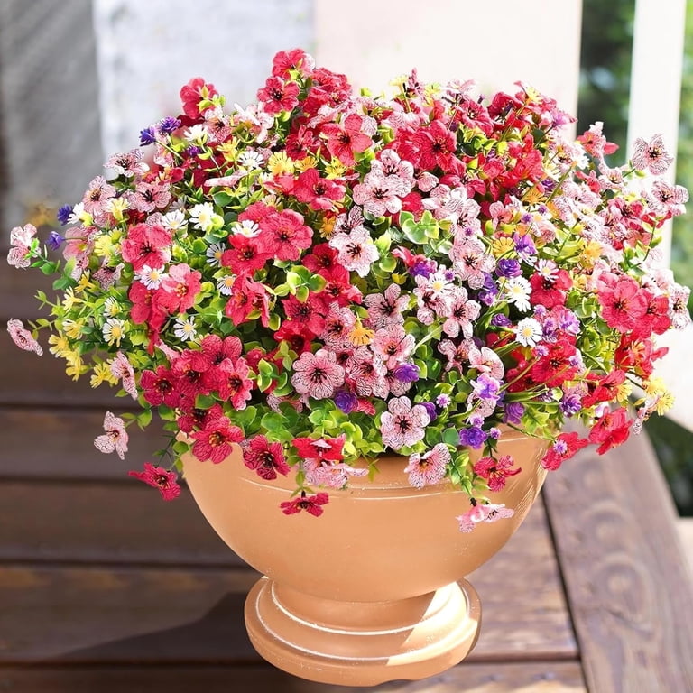 Waipfaru Artificial Fake Plants Flowers for Outdoor Spring Summer Decor,12  Bundles Faux Silk Daisy Realistic UV Resistant for Outside Home Planter ...