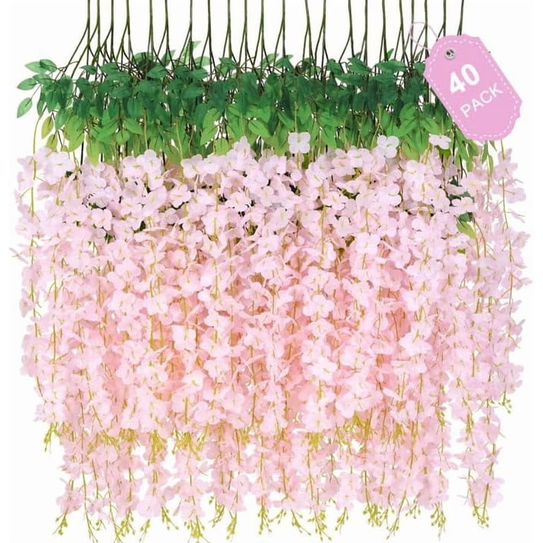 Waipfaru Wisteria Hanging Flowers,40 Pack Fake Wisteria Vine,3.6ft/Pcs  Hanging Flower Garland,Silk Wisteria Flowers for Wedding Party Home Decor  ...