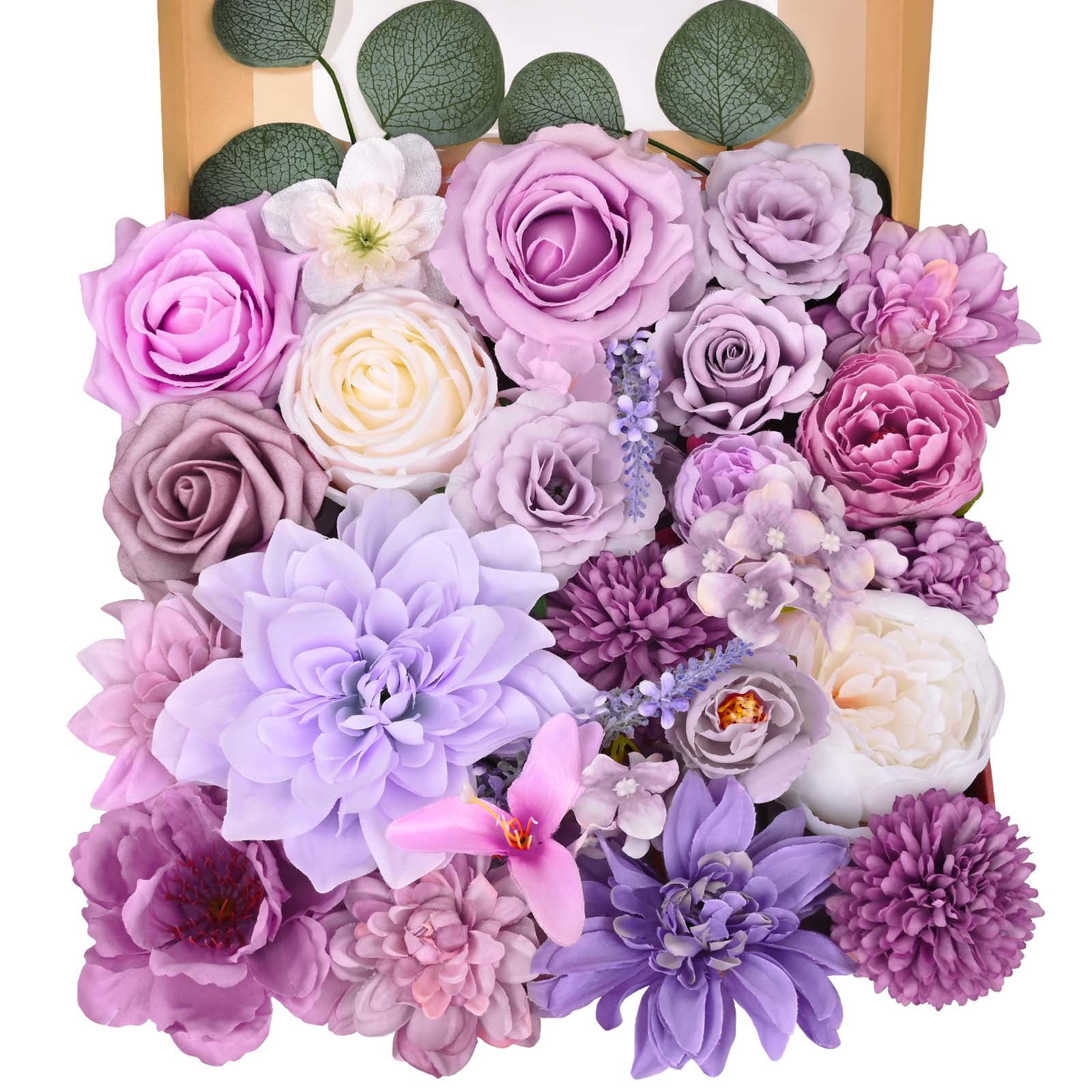 Waipfaru Artificial Flowers Combo Box, Purple Silk Roses Peonies ...
