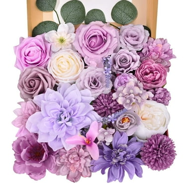 Waipfaru Artificial Flowers Combo Box,Fake Silk Purple Flowers Bulks,Spring Flowers Floral Arrangements for DIY Wedding Bridal Bouquets Party Home Decoration