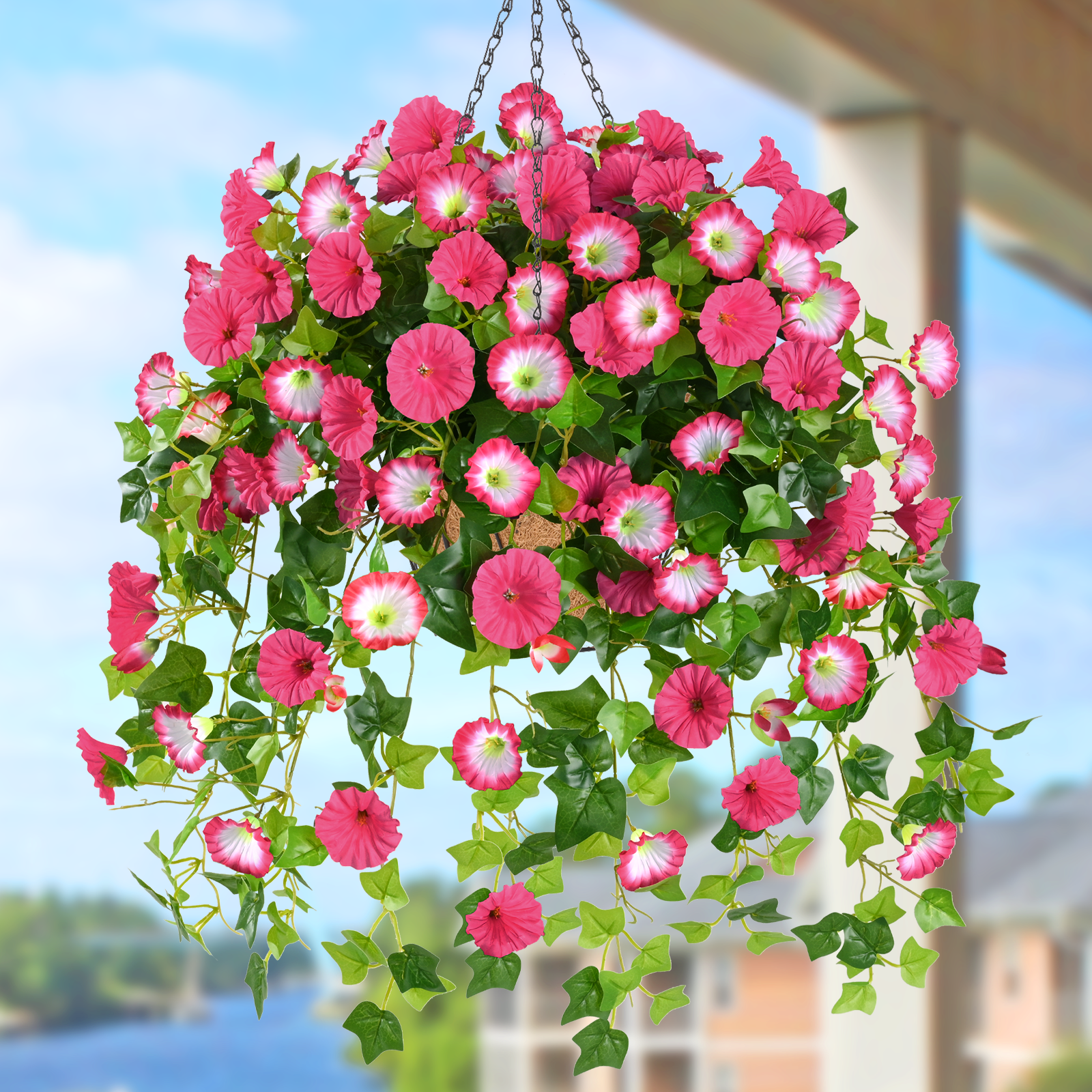 Waipfaru Artificial Hanging Flower Basket, UV Resistant Outdoor Fake ...