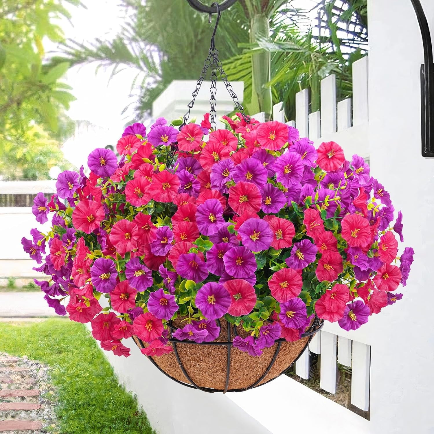 Waipfaru Artificial Hanging Flowers in Basket,Fake Hanging Plants for  Outdoors Spring Summer Decoration,UV Resistant Petunias Flower for Garden  Porch ...