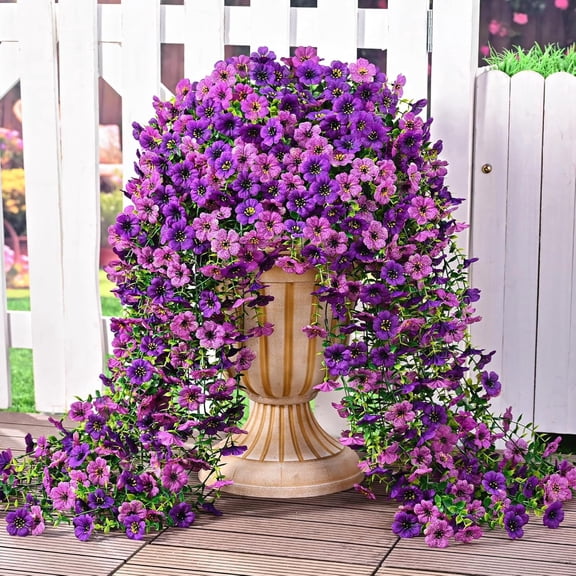 Waipfaru Artificial Hanging Flowers for Outdoors Spring Summer Decoration,2 Pcs UV Resistant Faux Silk Violet Fake Flowers for Garden Porch Window Home Decor