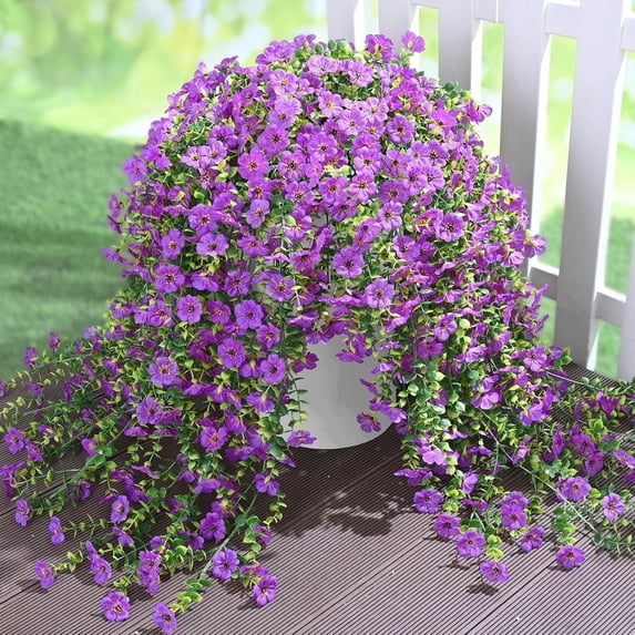 Waipfaru Artificial Hanging Flowers for Outdoors Spring Summer Decoration,2 Pcs UV Resistant Faux Silk Violet Fake Flowers for Garden Porch Window Home Decor(Purple)