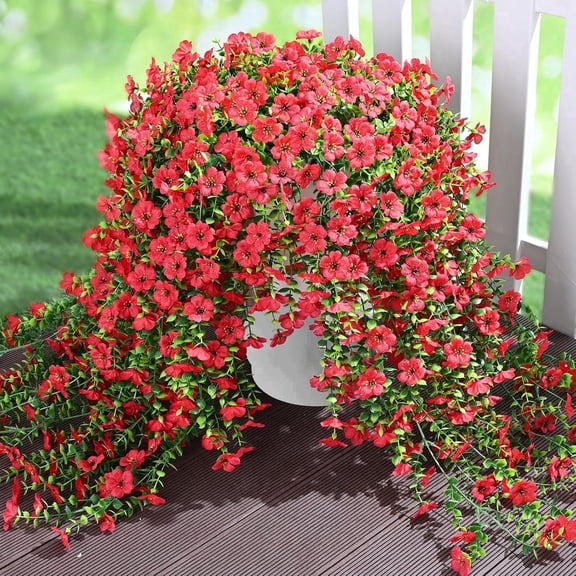Waipfaru Artificial Hanging Flowers for Outdoors Spring Summer Decoration,4 Pcs UV Resistant Faux Silk Violet Fake Flowers for Garden Porch Window Home Decor(Red)