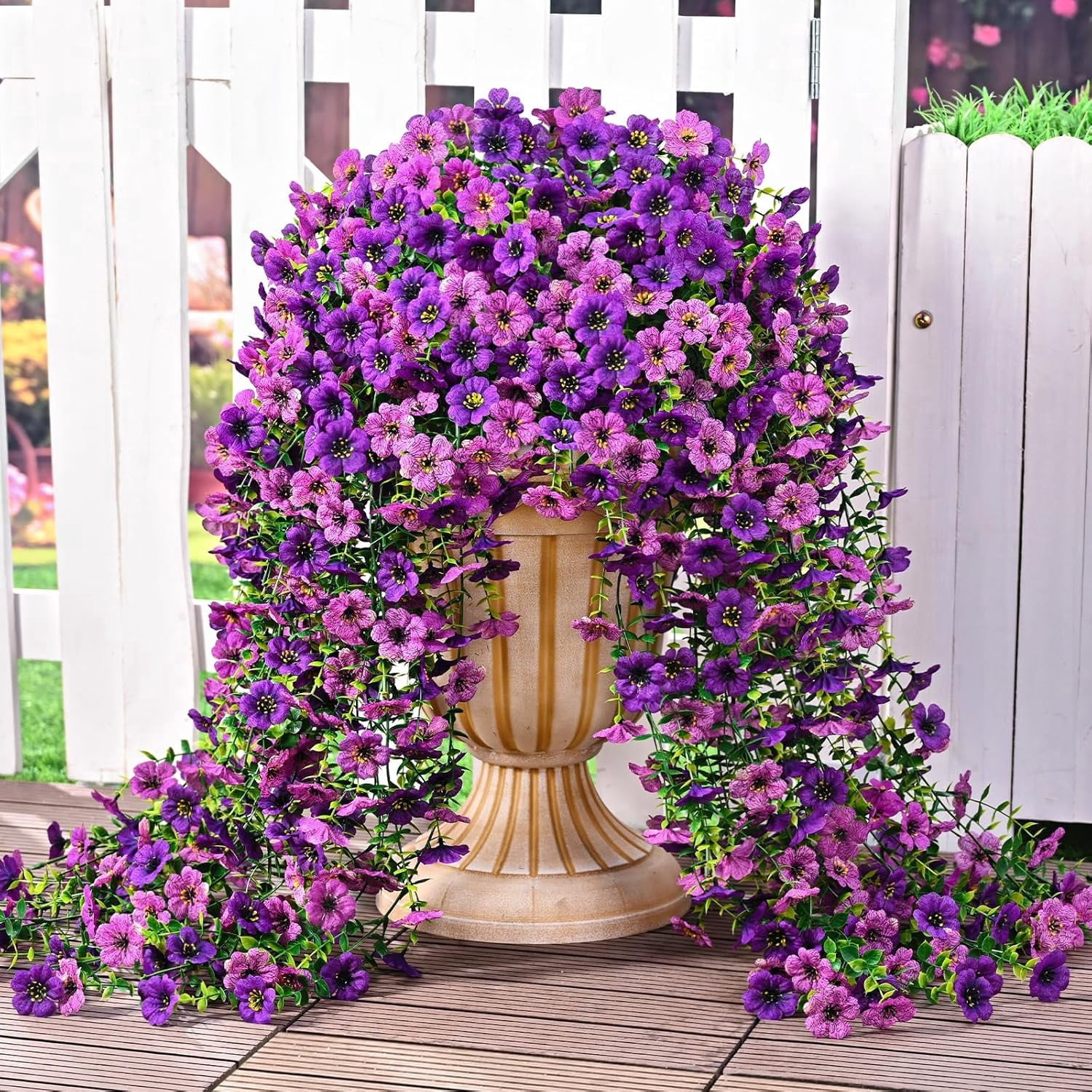 Waipfaru Artificial Hanging Flowers for Outdoors Spring Summer Decoration,4 Pcs UV Resistant Faux Silk Violet Fake Flowers for Garden Porch Window Home Decor