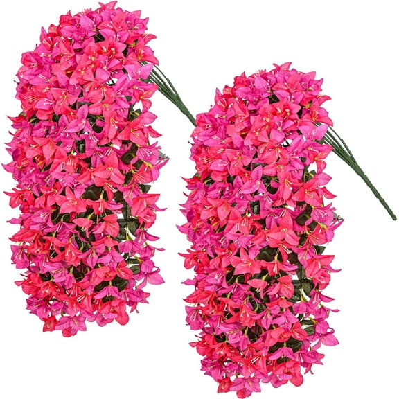 Waipfaru Artificial Hanging Plants Flowers Vines for Outdoor Outside Spring Decor,2 PCS Fake Silk UV Resistant Bougainvillea Vine for Front Door Porch Planter Balcony
