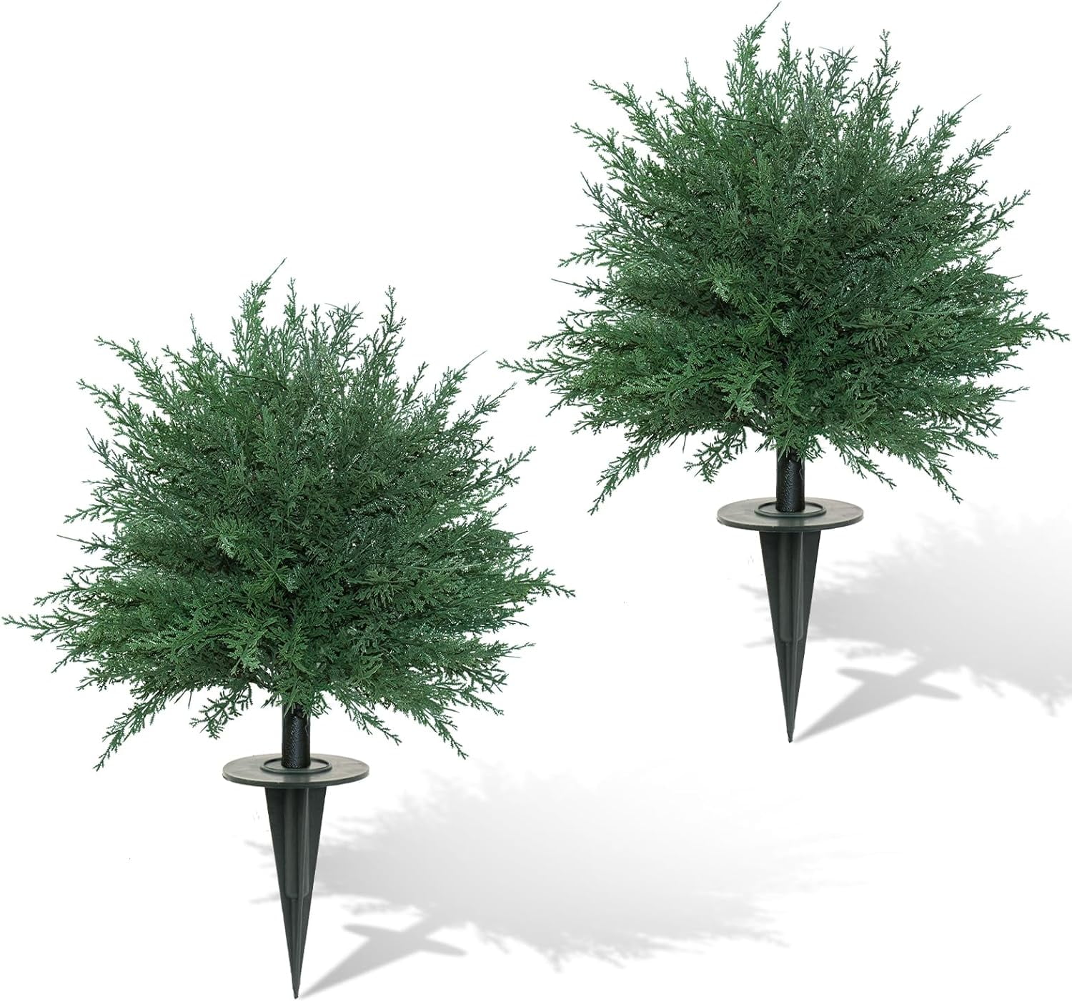 Waipfaru Set of 2 Artificial Cedar Topiary Tree, 24inch Outdoor Fake Plants with Stakes,UV Resistant Faux Shrubs for Front Porch Planter Backyard Decor