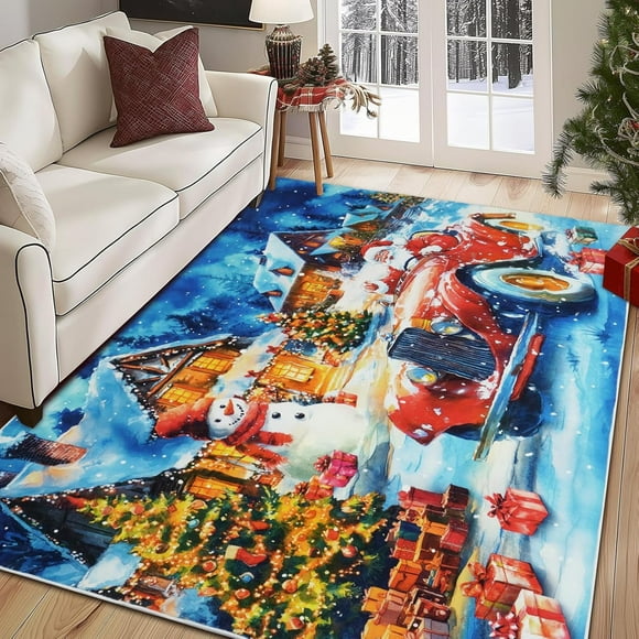 Waipfaru Christmas Area Rug 8x10,Soft Washable Rugs for Living Room,Red Santa Claus Pattern Area Rugs for Bedroom with Non Slip Backing,Big Area Rug for Dining Room Office