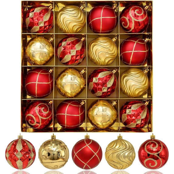Waipfaru 16Pcs Christmas Ball Ornaments,3.15" Shatterproof Hanging Xmas Ornaments Set for Christmas Holiday Party Decoration