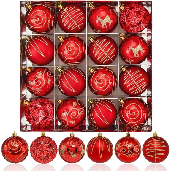 Waipfaru 16Pcs Christmas Ball Ornaments,3.15" Shatterproof Hanging Xmas Ornaments Set for Christmas Holiday Party Decoration