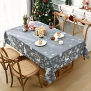 Waipfaru Christmas Rectangle Tablecloth 55x 55inch, White Snowflake Table Cloth, Gray Xmas Tablecloths for Dining Kitchen Winter Holiday, Waterproof Table Cover for Christmas Home Decor