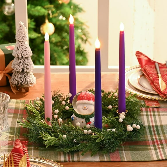 Waipfaru Christmas Wreath Advent Ring Candle Holder with 4 Flameless Candles,Christmas Advent Wreath and Candles Set for Winter Holidays Home Decor