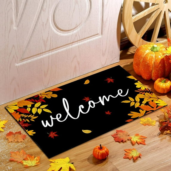 Waipfaru Fall Doormat Outdoor Welcome Mats for Outside Entrance,Non-Slip Durable Washable Maple Leaves Floor Mat for Indoor Outdoor Fall Decor 17X30 Inch