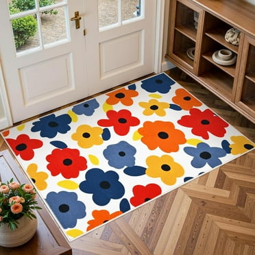 Waipfaru Floral Area Rug 2x3,Spring Summer Vibrant Door Mat for Entrance,Colorful Non Slip Washable Rug,Low Pile Bright Floral Rug for Home Decor