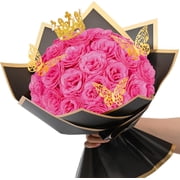 Waipfaru Glitter Roses Bouquet,24pcs Glitter Artificial Flowers,DIY Glitter Everlasting Rose Bouquet with Stem for Birthday,Engagement,Anniversary,Wedding