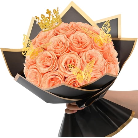 Waipfaru Glitter Roses Bouquet,24pcs Glitter Artificial Flowers,DIY Glitter Everlasting Rose Bouquet with Stem for Valentine's Day,Engagement,Anniversary,Wedding