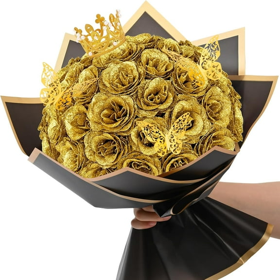 Waipfaru Glitter Roses Bouquet,36pcs Glitter Artificial Flowers,DIY Glitter Everlasting Rose Bouquet with Stem for Valentine's Day Gift,Engagement,Anniversary,Wedding