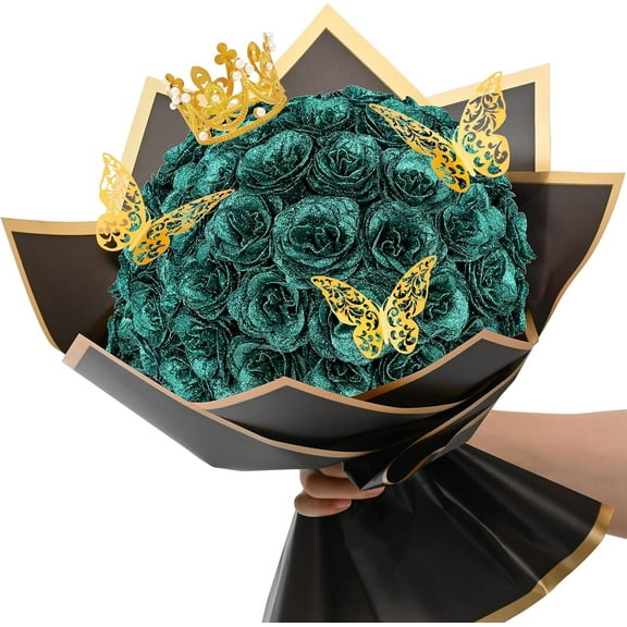 Waipfaru Glitter Roses Bouquet,36pcs Glitter Artificial Flowers,DIY Glitter Everlasting Rose Bouquet with Stem for Valentine's Day Gift,Engagement,Anniversary,Wedding