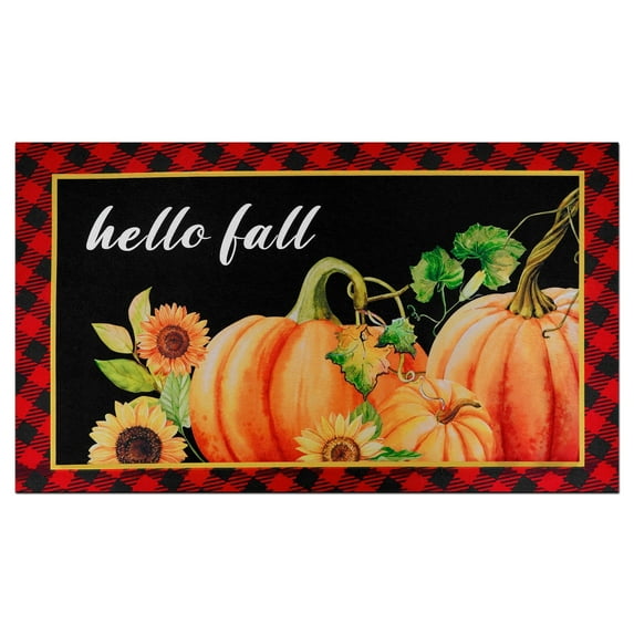 Waipfaru Hello Fall Pumpkin Doormat Outdoor,Patterned Pumpkins Sunflowers Entrance Doormat ,Non-Slip Durable Washable Floor Mat for Indoor Outdoor 18X30 inch