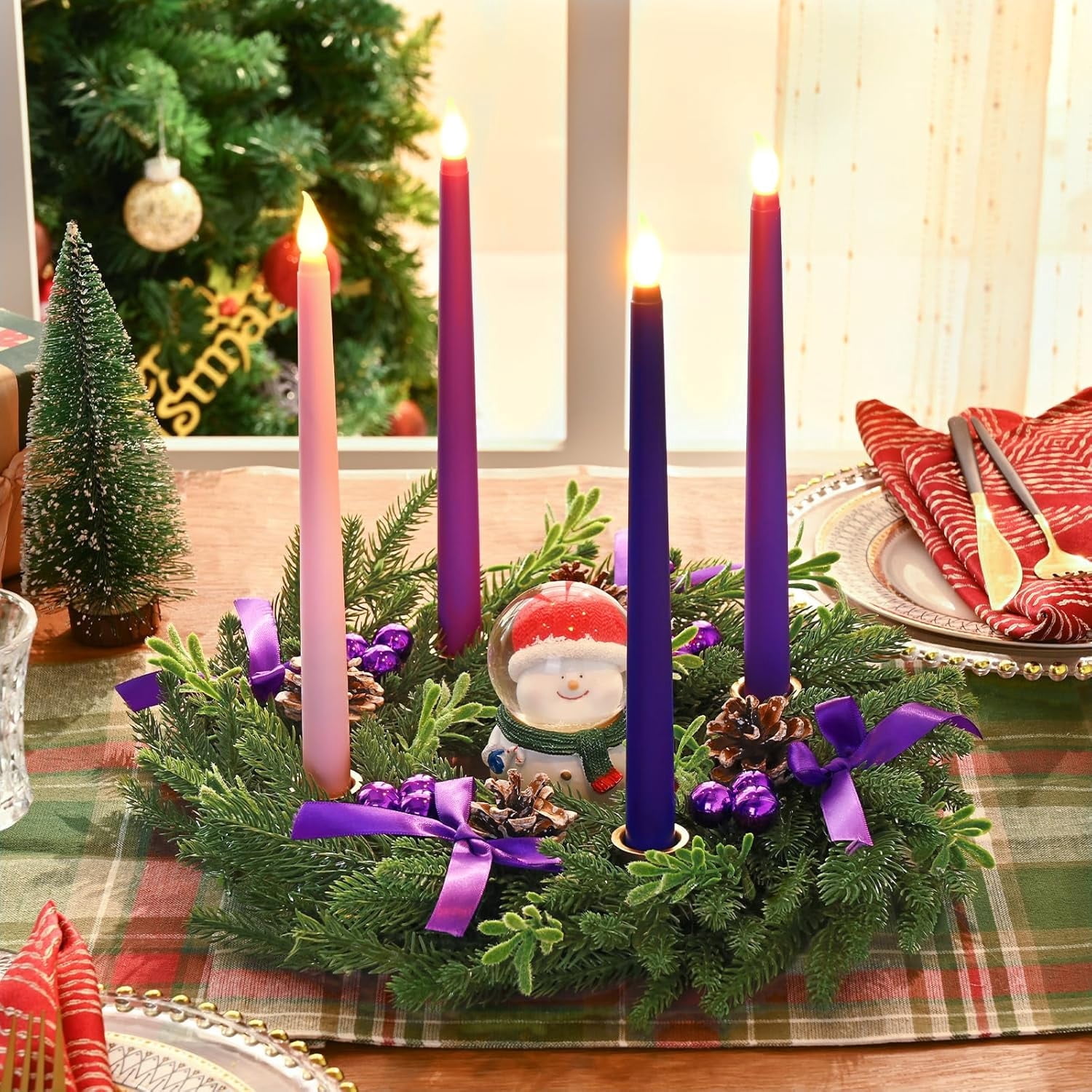 Fresh Advent Rings Waipfaru Purple Ribbon Christmas Wreath Advent Ring Candle Holder with ...
