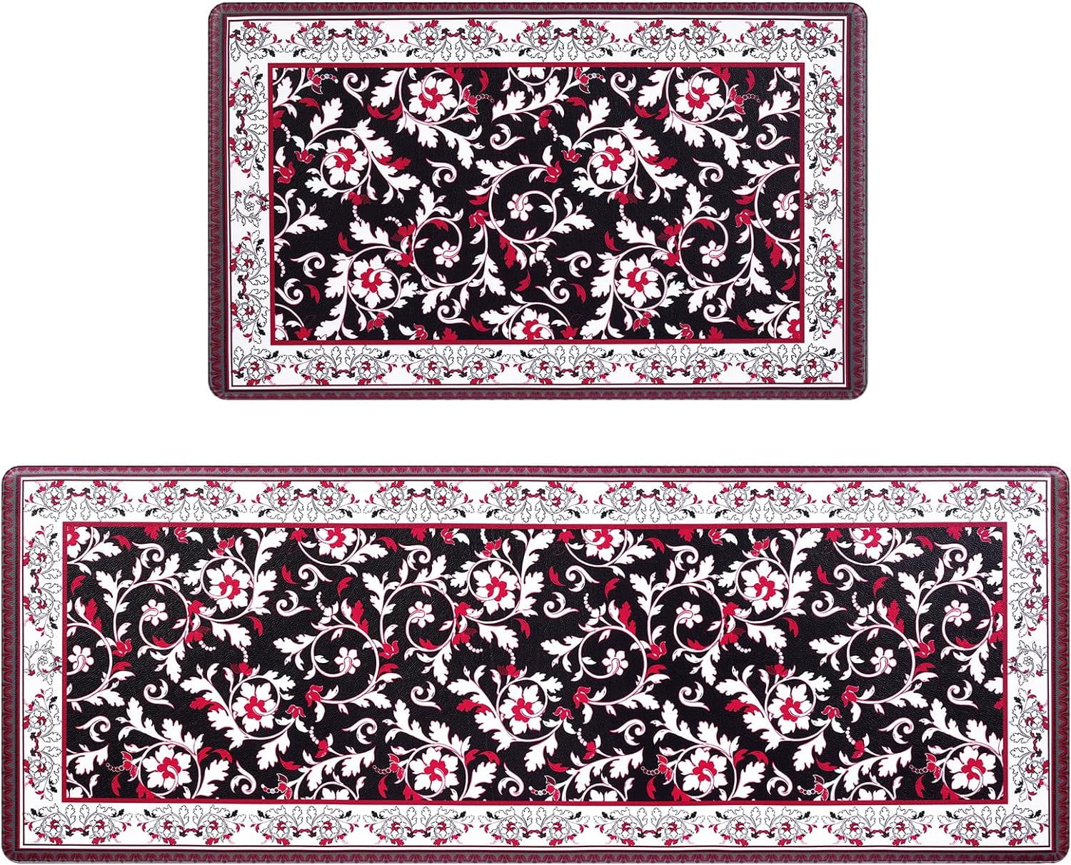 Waipfaru Red Floral Doormat Sets of 2 Bohemian Anti Fatigue Kitchen