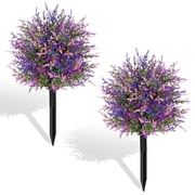 Waipfaru 2 Pack Artificial Topiary Trees for Outdoors,21" Faux Boxwood Ball Shrubs with Ground Spikes,UV Resistant Fake Plants for Front Porch, Garden, Patio Ho