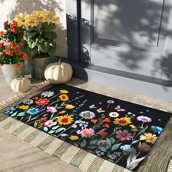 Waipfaru Spring Doormats Floral Front Doormat Non Slip Summer Welcome Mat for Outdoor Entrance, 18" x 30"