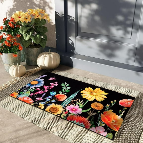 Waipfaru Summer Doormats Floral Front Outdoor Mat Non Slip Welcome Mat for Indoor, 17" x 30"