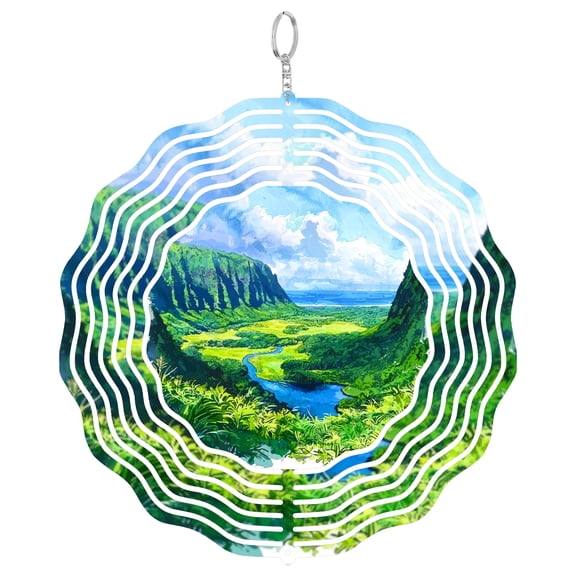Waipio Valley Wind Spinner, Kinetic 3D Big Island Yard Art Outdoor Hanging
