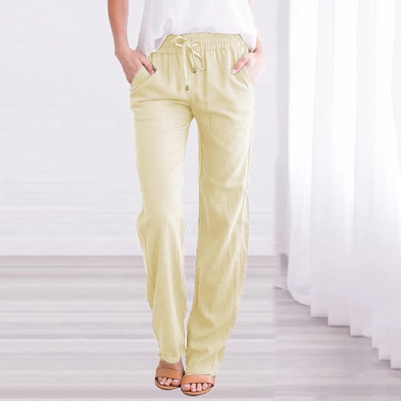 Waist And Elastic Solid Pants Drawstring Long Women Straight Casual Pants