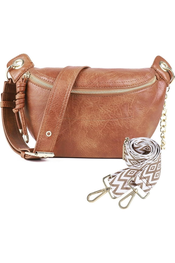 Waist Bag for Women-Fashion Crossbody Bags Chest Purses Belt Bag with 2 Adjustable Strap (Brown)