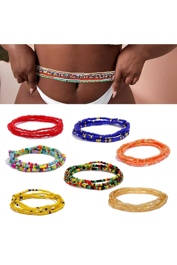Colorful, African Beads Layered Belly Body Chain, 31.5", 7 Pcs