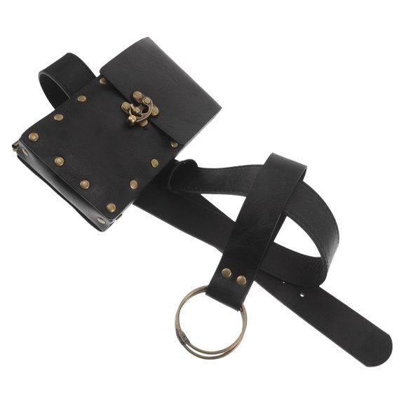 Waist Belt Ball Pouch Hand Strap Renaissance Bag Side Woman Black
