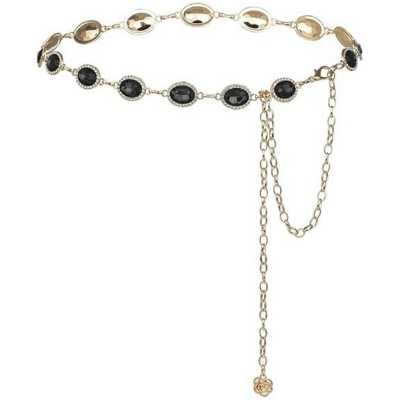 Waist Belt Topboutique Metal Waist Chain Link Belt Rhinestone Chain Belt Black Crystal Waist Chain Belt for Women Western Cowgirl Boho Turquoise Belts for Jeans Dress