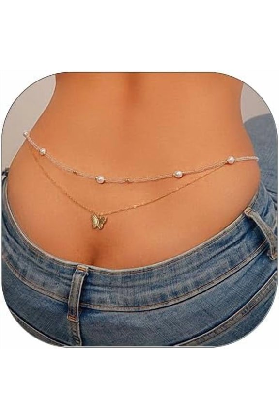Waist Chain Adjustable Layered Pearl Belly Body Chain Bow Flower Star Waist Chains Fashion Jewelry for Women