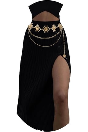 Waist Chain Belt Multilayer Gold Silver Sun Moon Chain Belt for Women Dress Body Belly Chain Metal Waist Chain,47inch