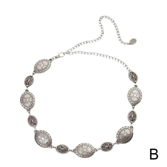 Waist Chain Body Chain Southwestern Sun Star Burst Stamped Metal Medallion Chain Cowgirl Chain Belts for Dresses Jeans Country Concert Outfit (Silver)