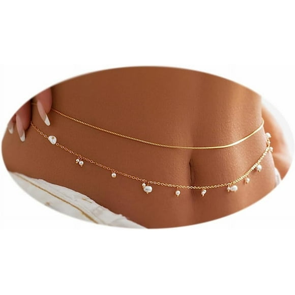 Briana Williams 14K Gold Plated Body Chains-Dainty Boho Layered Beach Waist Chain-Adjustable Bikini Belly Chain-Jewelry Accessories for Women Sexy