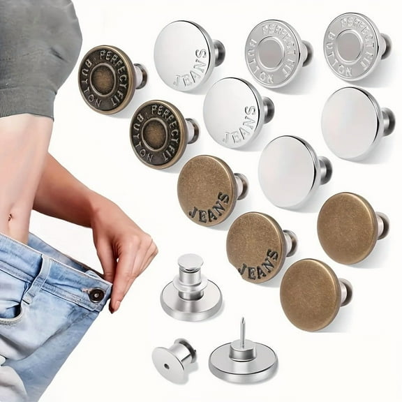 Waist Cinching Artifact 6pcs – Adjustable Detachable Jeans Buttons, Unisex, Nail-Free Design for Perfect Fit