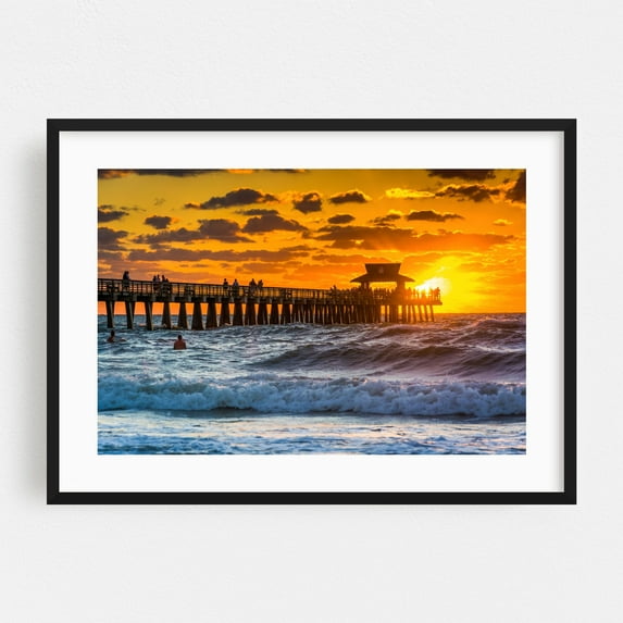 Waist Deep - Naples Florida Photography Sunset Ocean Beach Landscape Coastal Nature Black Framed Wall Art Print 8 x 10 inches