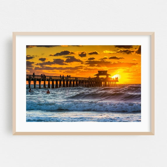 Waist Deep - Naples Florida Photography Sunset Ocean Beach Landscape Coastal Nature Oak Framed Wall Art Print 5 x 7 inches