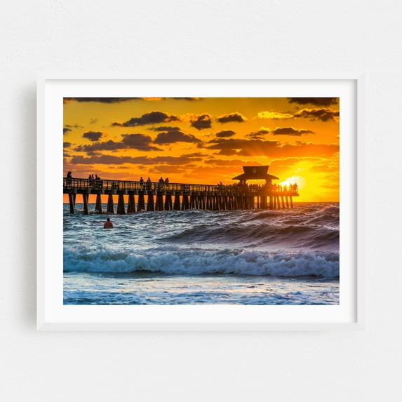 Waist Deep - Naples Florida Photography Sunset Ocean Beach Landscape Coastal Nature White Framed Wall Art Print 11 x 14 inches