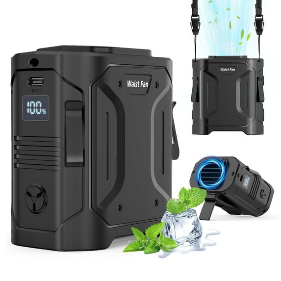 BILISPARK Portable Waist Fan Rechargable: Wearable Fan Clip on Belt and Hanging on Neck - Up to 35H Working Time and 16000 RPM