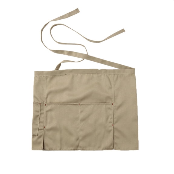 Waist Length Short Apron For Hotels And Restaurants Unisex Polyester Workwear With Double Pockets For Waiters And Waitresses Beige