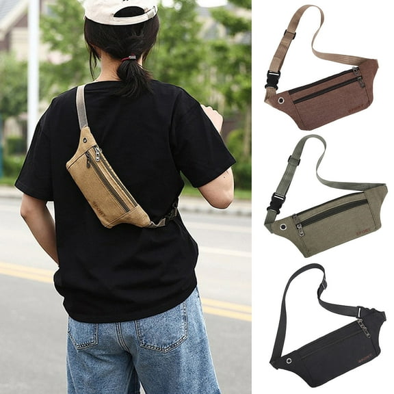 Waist Pack under $5! Xqxayjr Canvas Waist Pack, Crossbody Bag with Headphone Hole for Phone and Wallet, Lightweight Fanny Pack for Travel and Sports, Adjustable Strap Belt Bag for Men and Women